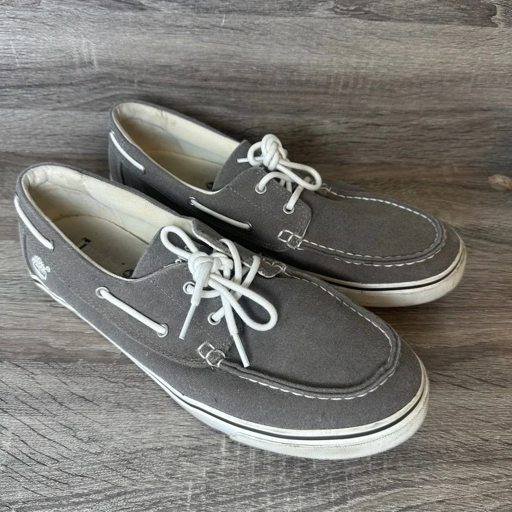 Timberland Sneakers Mens 11.5 Grey Canvas Boat Shoes Low Top Loafers Casual READ